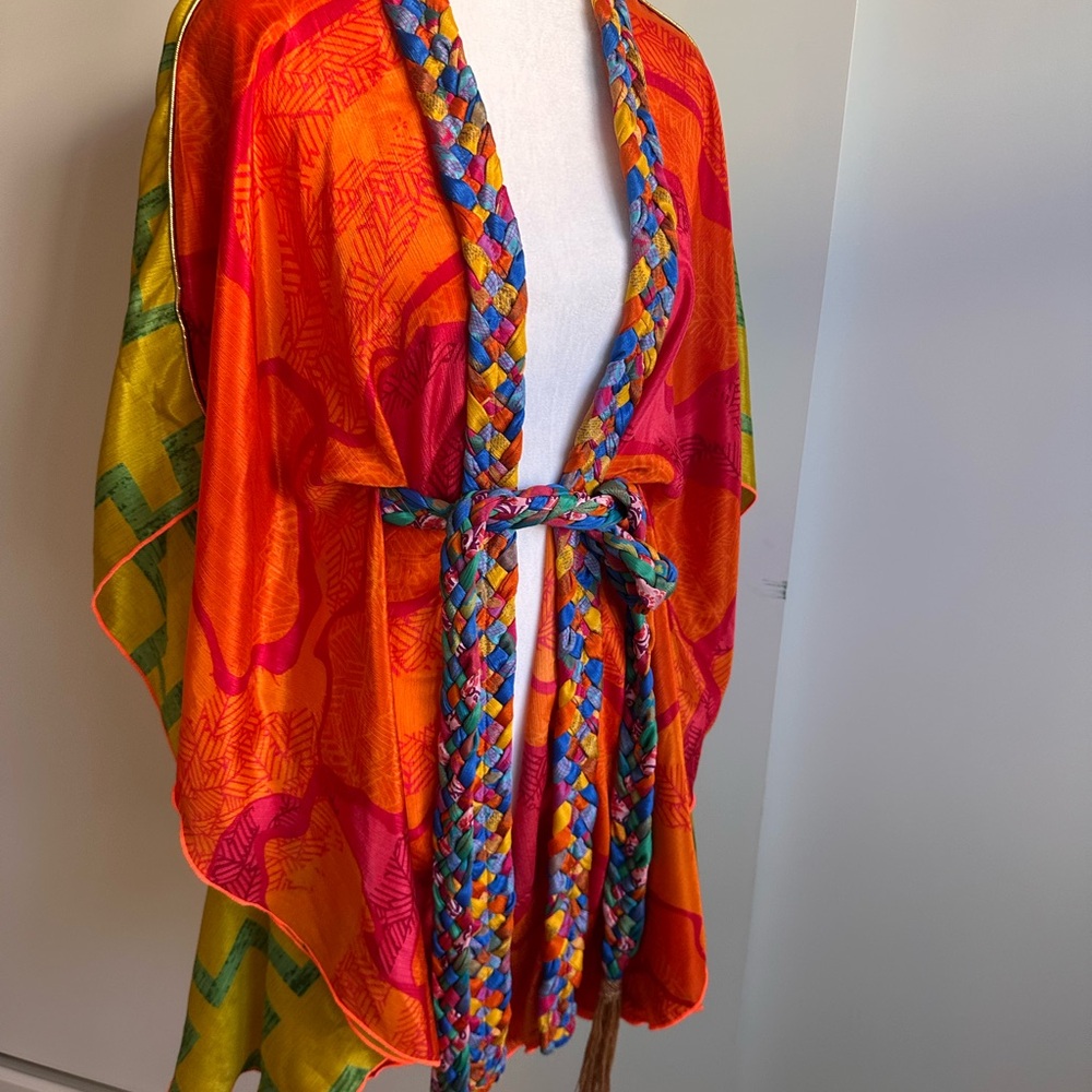 Vibrant Multicolor Kimono with Braided Belt